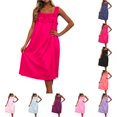 thumbnail image 1 of ZHOGXU Summer Dresses For Women Sleeveless Spaghetti Strap Solid Color Lace Trim Midi Length Loose Fit Nightdress For Everyday Wear,Red,One Size, 1 of 4