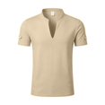 thumbnail image 1 of ZHOGXU Summer Loose Fit Short Sleeve Stand Collar V Neck Breathable Men's T Shirts Comfortable Everyday Wear, 1 of 2