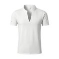 thumbnail image 1 of ZHOGXU Summer Loose Fit Short Sleeve Stand Collar V Neck Breathable Men's T Shirts Work Wear, 1 of 4