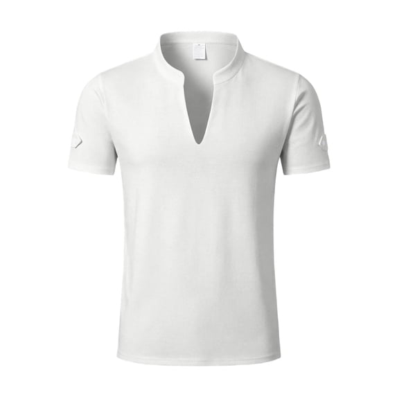 ZHOGXU Summer Loose Fit Short Sleeve Stand Collar V Neck Breathable Men's T Shirts Work Wear