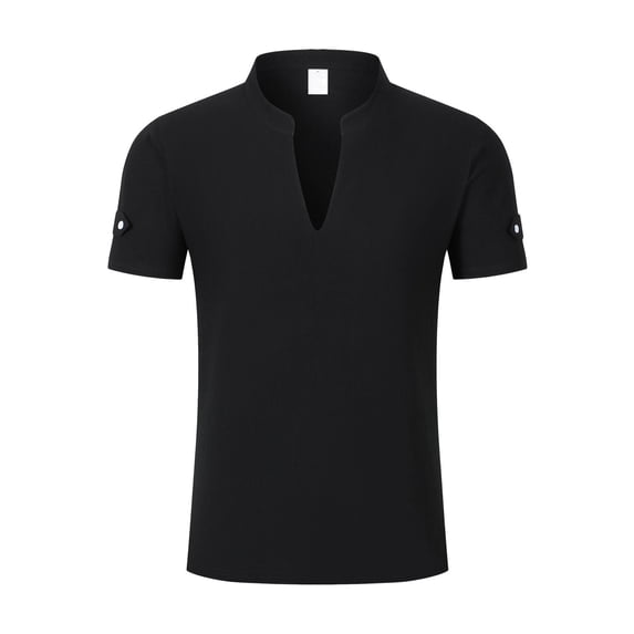 ZHOGXU Summer Loose Fit Short Sleeve Stand Collar V Neck Breathable Men's T Shirts Work Wear