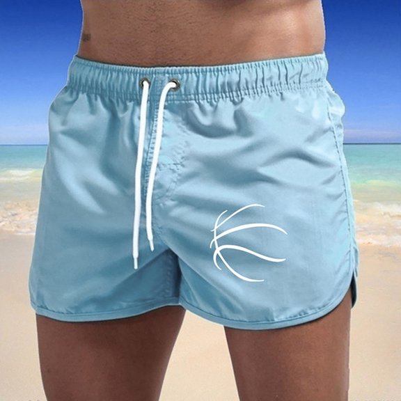 ZHOGXU Summer Men's Sports Shorts Printed Drawstring Elastic Waist Comfortable Fashion Leisure Shorts For Holiday Vacation Beach,Sky Blue,Xxxl