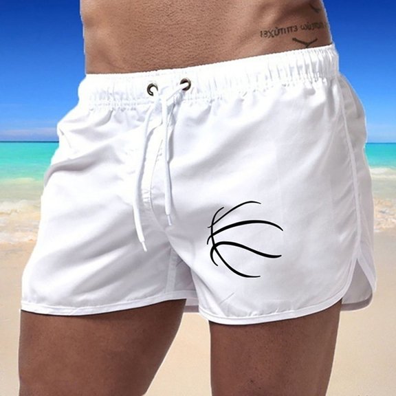 ZHOGXU Summer Men's Sports Shorts Printed Drawstring Elastic Waist Comfortable Fashion Leisure Shorts For Holiday Vacation Beach,White,M