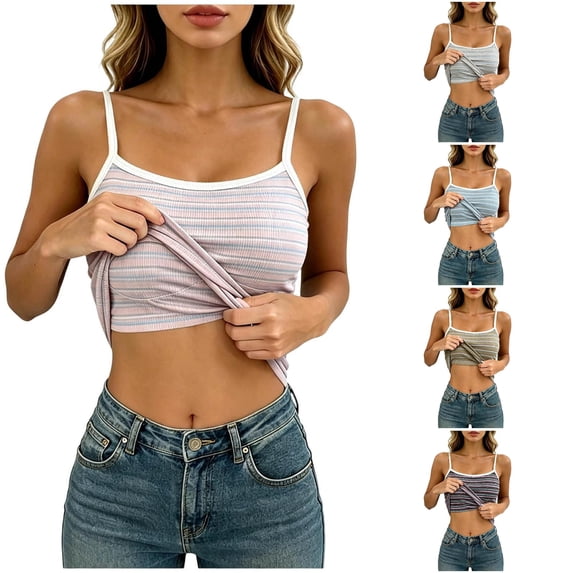 ZHOGXU Tank Tops For Women Summer Sleeveless Spaghetti Strap Striped Print Slim Fit Fashion Comfortable Top Camisole For Everyday Wear,Pink,One Size