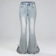 thumbnail image 1 of ZHOGXU Teen Big Kids Girls Flare Jeans Elastic Waist Bow Design Ruffles Stretch Bootcut Pants Trousers For Casual Daily Wear,Light Blue,5-6 Years, 1 of 5