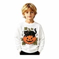 thumbnail image 1 of ZHOGXU Toddler Boys Girls Halloween Pullover Pumpkin Black Cat Print Crewneck Sweatshirts Kids Outerwear Tops School Wear,White,3-4 Years, 1 of 5