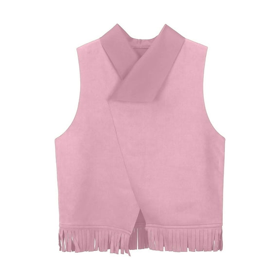ZHOGXU Toddler Boys Girls Jacket Solid Color Sleeveless Open Front Fringe Vest With Tassel Fringe Waist Coat,Pink,9-10 Years
