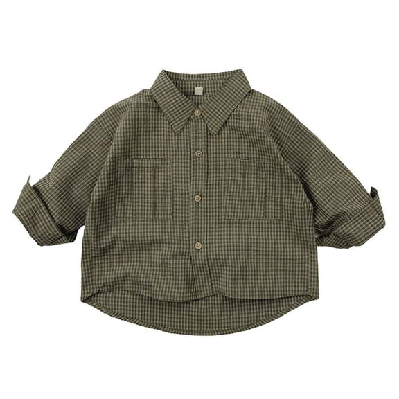 ZHOGXU Toddler Boys Girls Summer Casual Top Plaid Lapel Long Sleeve Comfortable Breathable T Shirt For Casual Daily Wear,Army Green,1-2 Years