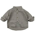 thumbnail image 1 of ZHOGXU Toddler Boys Girls Summer Casual Top Plaid Lapel Long Sleeve Comfortable Breathable T Shirt For Casual Daily Wear,Beige,5-6 Years, 1 of 5