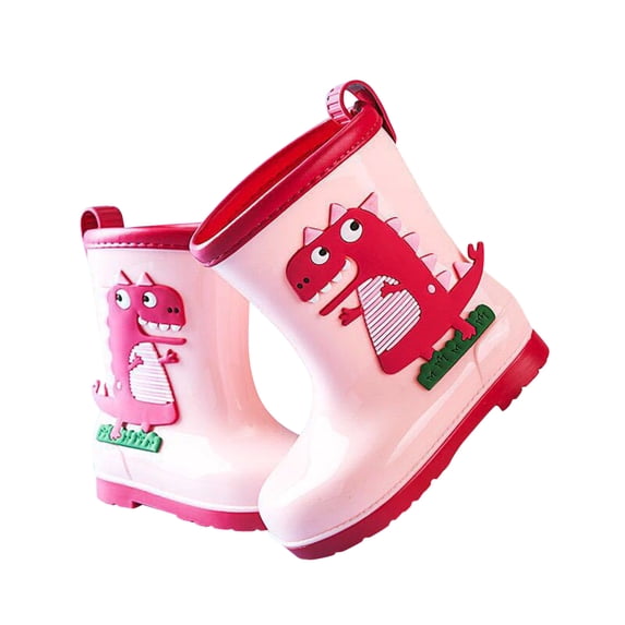 ZHOGXU Toddler Boys Girls Waterproof Rain Shoes Cartoon Dinosaurs Print Non Comfortable Lightweight Rain Shoes Outdoor Daily Wear,Pink,6-7 Years