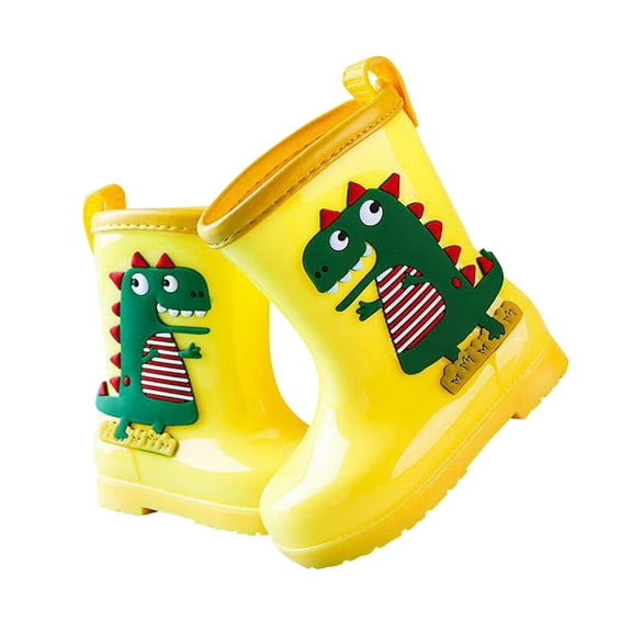 ZHOGXU Toddler Boys Girls Waterproof Rain Shoes Cartoon Dinosaurs Print Non Comfortable Lightweight Rain Shoes Outdoor Daily Wear,Yellow,3-4 Years