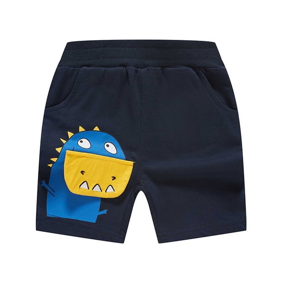 ZHOGXU Toddler Boys Summer Shorts With Pockets Dinosaurs Print Elastic Waist Comfortable Breathable Casual Wear For Daily Outdoor Activities,Dark Blue,12-18 Months
