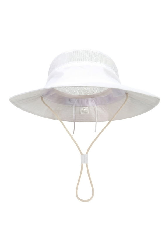 Toddler Cartoon Sun Caps Solid Color Wide Brim Sun Protection Adjustable Caps For Outdoor Vacation Beach Shade Sports,White,12-24 Months