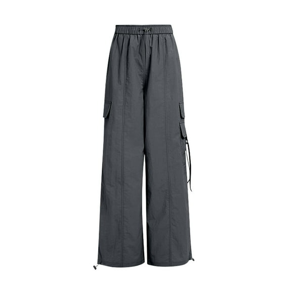 ZHOGXU Toddler Girl Quick Dry Pants Casual Solid Color Drawstring Elastic High Waisted Loose Straight Fit Trousers With Pockets,Dark Gray,S