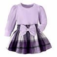 thumbnail image 1 of ZHOGXU Toddler Girl Skirt Set 2Pcs Outfits Long Sleeve Solid Color Knit Tops And Flared Mini Skirts With Bowknot Kids Cute Clothes,Purple,100, 1 of 6