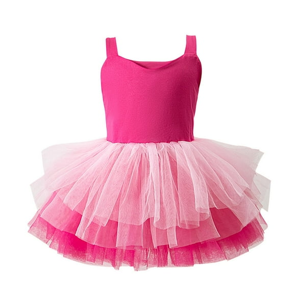 ZHOGXU Toddler Girls Ballet Tutu Skirt Solid Color V Neck Spaghetti Strap Dress Dance Dress，Hot Pink，6-7 Years