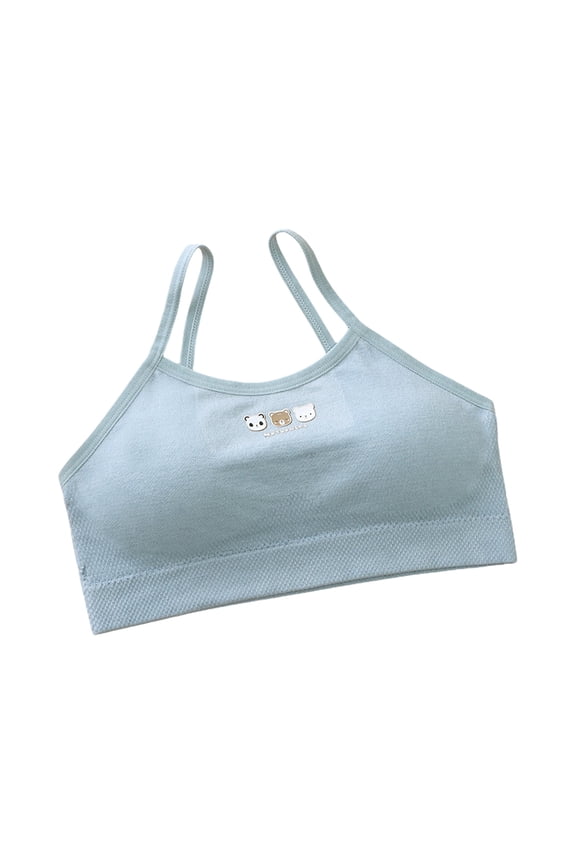 Toddler Girls Crop Top Seamless Sports Bra Cotton Camisole Style Cartoon Print Stretch Breathable Comfort Lightweight Training Bra,Blue,One Size