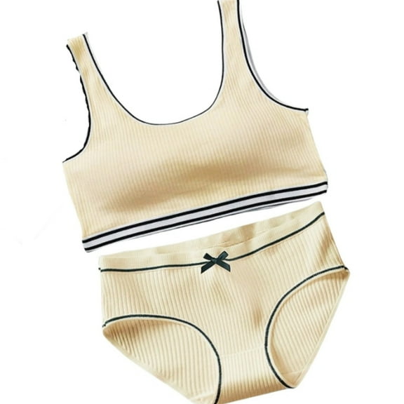 ZHOGXU Kids Girls Crop Top Seamless Sports Underwear Set Camisole Style Breathable Comfort Lightweight Training Bra And Panties Outfit,Beige,One Size