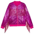 thumbnail image 1 of ZHOGXU Toddler Girls Cute Loose Jackets Solid Color Sequin Long Sleeve Zip Up Fashion Coat With Tassels For Casual Daily Wear,Hot Pink,2-4 Years, 1 of 2
