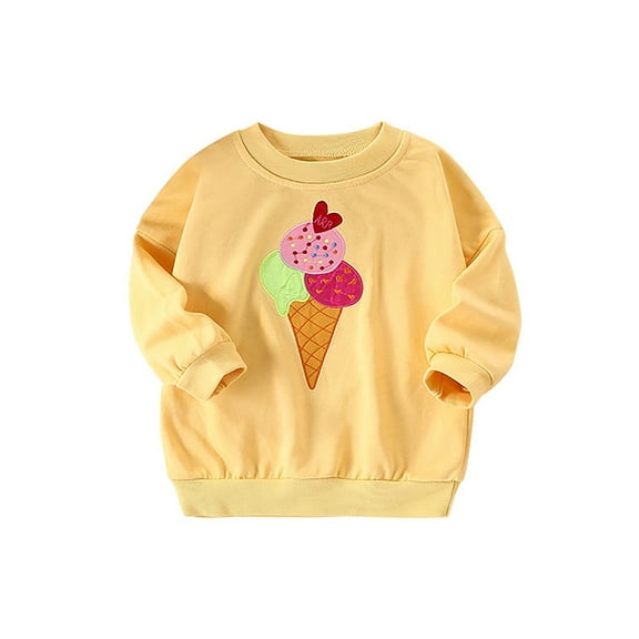 ZHOGXU Toddler Girls Pullover Cartoon Printed Casual Round Neck T Shirt Sweatshirt Long Sleeved Top Children'S Clothing For Spring Summer Autumn Daily Wear,Light Yellow,3-4 Years