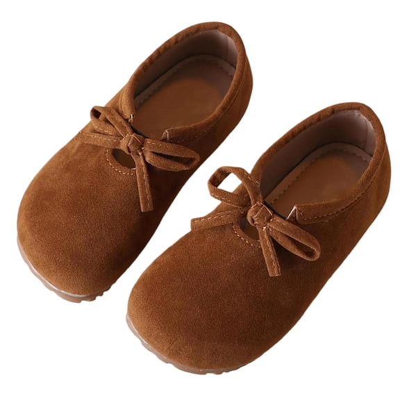 ZHOGXU Toddler Girls Sandals Solid Color Soft Sole Closed Toe Bow Lightweight Comfortable Leather Shoes For Everyday Wear,Brown,26