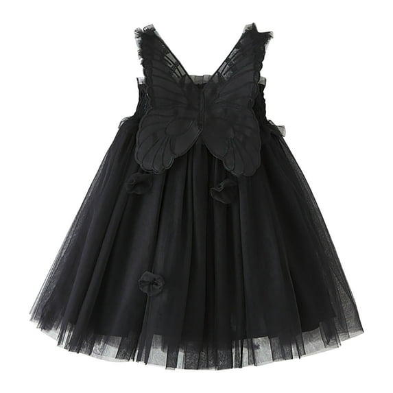 ZHOGXU Toddler Girls Sleeveless Butterfly Tulle Suspenders Dress Dance Party Princess Dresses Clothes,Black,3-4 Years