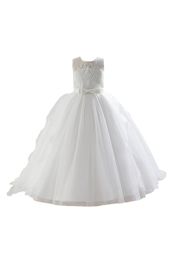 Toddler Girls Sleeveless Floral Embroidery Lace Tulle Ruffles Party Evening Dress Wedding Dress Classic Boho Beach Vacation Party Sundress