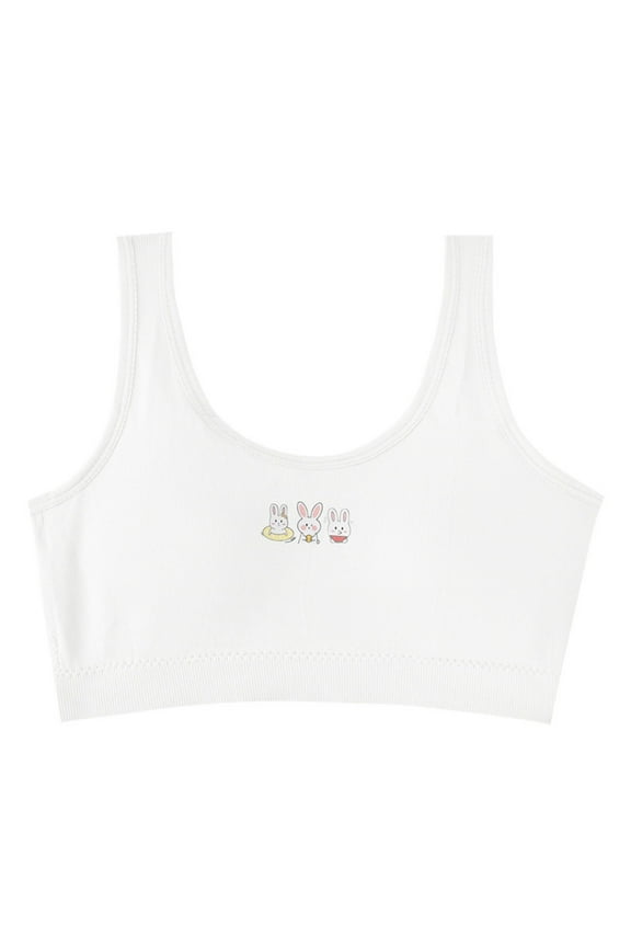 Toddler Girls' Sports Underwear Racerback Straps Soft Elastic Waistband Cartoon Print Breathable Comfort Lightweight Training Bra,White,12-16 Years