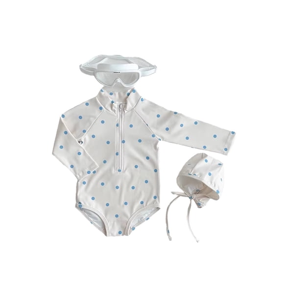 ZHOGXU Toddler Girls Swimwear Long Sleeve Bathing Beachwear With Polka Dot Print Sun Protection For Casual Outdoor Wear,White,3-6 Months