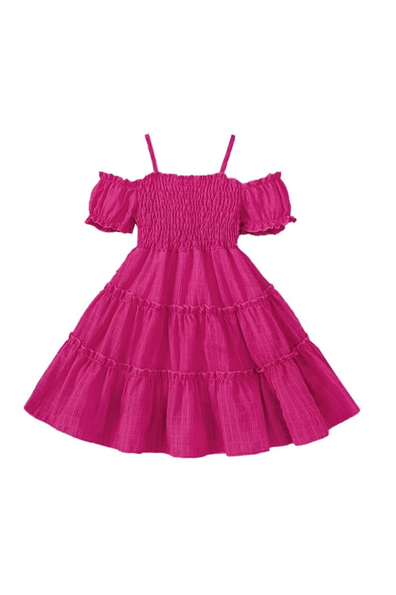 Toddler Kids Baby Girls Tutu Dress Tulle Ruffles Solid Color Princess Wedding Party Dresses Versatile Boho Beach Vacation Party Sundress