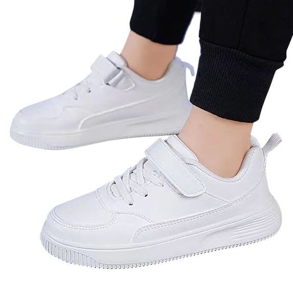 ZHOGXU Toddler Kids Boys Girls Sneakers Non Slip Flat Sole Solid Color Lightweight Breathable Sports Shoes For Casual Daily Wear,White,4.5-5 Years