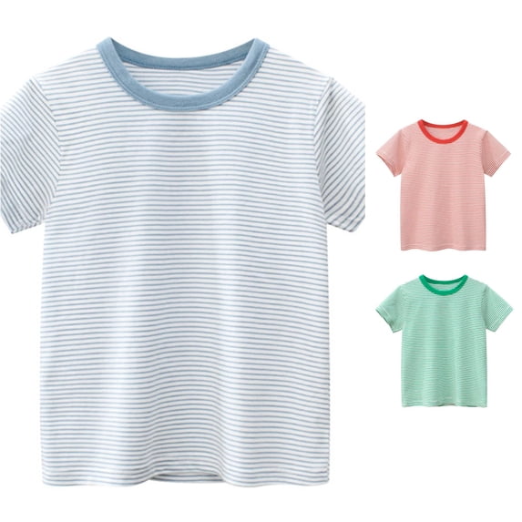 ZHOGXU Toddler Kids Boys Girls T Shirts Striped Print Short Sleeve Crew Neck Comfortable Fashion Tee Tops For Daily Wear,Light Blue,4-5 Years