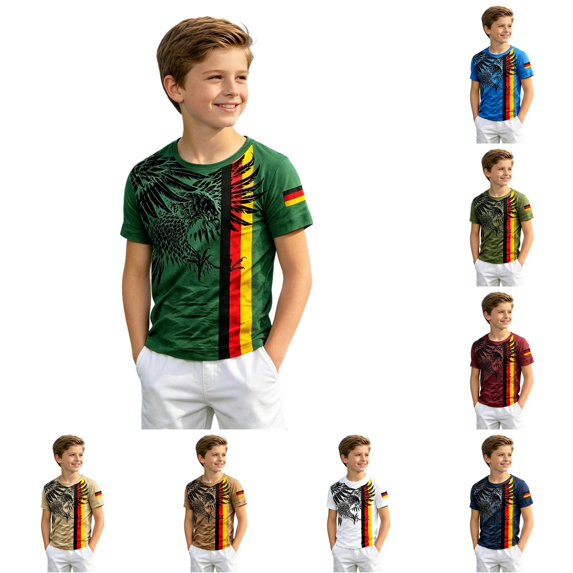 ZHOGXU Toddler Kids Boys T Shirt Soccer Short Sleeve Round Neck Germany Graphic Print Lightweight Comfortable Tee Top For Everyday Wear,Dark Green,90