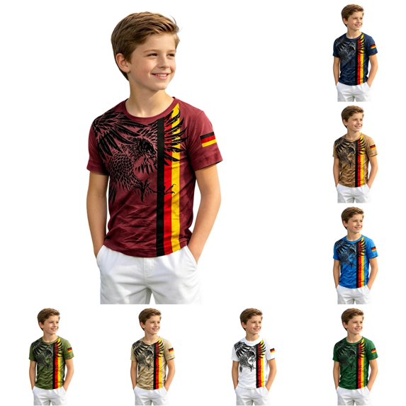 ZHOGXU Toddler Kids Boys T Shirt Soccer Short Sleeve Round Neck Germany Graphic Print Lightweight Comfortable Tee Top For Everyday Wear,WN,160