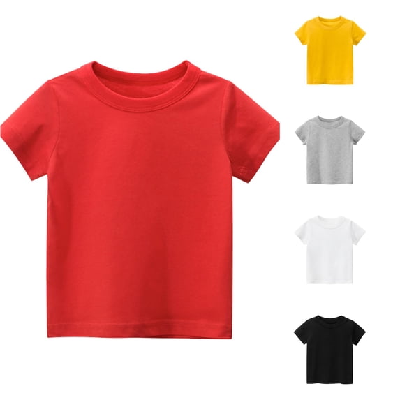 ZHOGXU Toddler Kids Girls Boys Basic T Shirt Short Sleeve Round Neck Solid Color Summer Fashion Comfortable Tees Tops For Casual Daily Wear,Red,8 Years