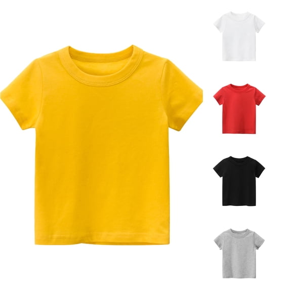 ZHOGXU Toddler Kids Girls Boys Basic T Shirt Short Sleeve Round Neck Solid Color Summer Fashion Comfortable Tees Tops For Casual Daily Wear,Yellow,3 Years