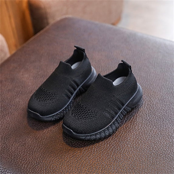 ZHOGXU Toddler Kids Girls Boys Sneakers Non Slip Soft Sole Solid Color Comfortable Breathable Sports Shoes For Casual Daily Wear,Black,18-24 Months