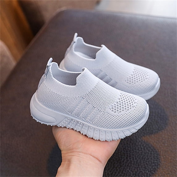 ZHOGXU Toddler Kids Girls Boys Sneakers Non Slip Soft Sole Solid Color Comfortable Breathable Sports Shoes For Casual Daily Wear,Grey,6.5-7 Years