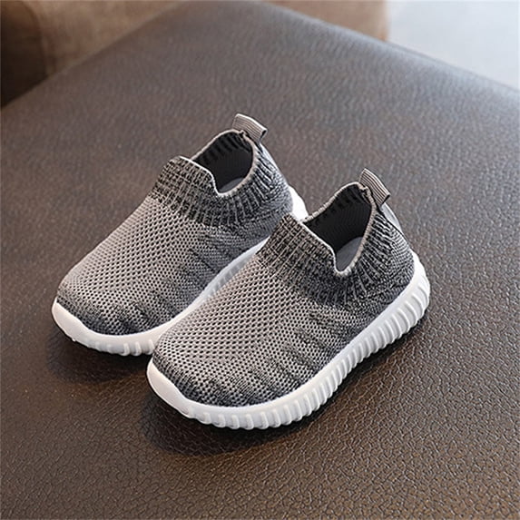 ZHOGXU Toddler Kids Girls Boys Sneakers Non Slip Soft Sole Solid Color Comfortable Breathable Walking Shoes For Casual Daily Wear,Grey,3-3.5 Years
