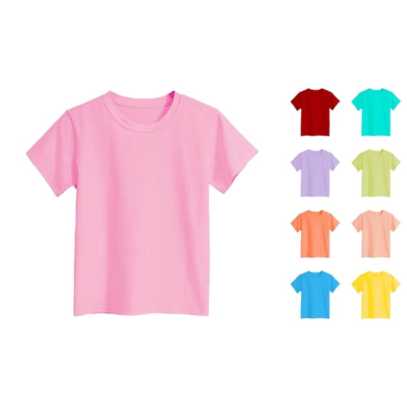 ZHOGXU Toddler Kids Girls Boys T Shirt Summer Short Sleeve Round Neck Solid Color Comfortable Loose Fit Tee Top For Casual Daily Wear,Pink,5-6 Years