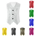 thumbnail image 1 of ZHOGXU Toddler Kids Girls Boys Vest Sequin Glitter Sleeveless V Neck Buttons Comfortable Fashion Top For Party And Stage Performance,Silver,10-12 Years, 1 of 6
