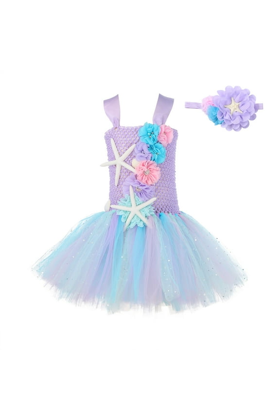 Toddler Kids Girls Cartoon Funny Fancy Hairband Mesh Tulle Princess Dress Versatile Boho Beach Vacation Party Sundress