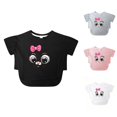 thumbnail image 1 of ZHOGXU Toddler Kids Girls T Shirt Short Sleeve Round Neck Cartoon Print Loose Fit Comfortable Breathable Tee Top For Casual Daily Wear,Black,6-7 Years, 1 of 5