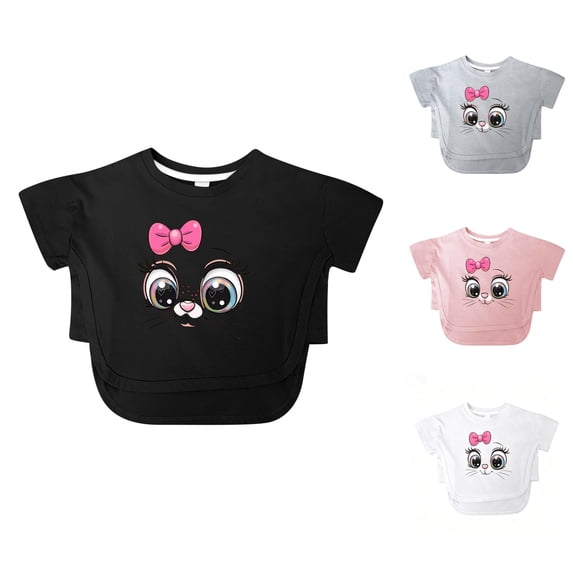 ZHOGXU Toddler Kids Girls T Shirt Short Sleeve Round Neck Cartoon Print Loose Fit Comfortable Breathable Tee Top For Casual Daily Wear,Black,6-7 Years