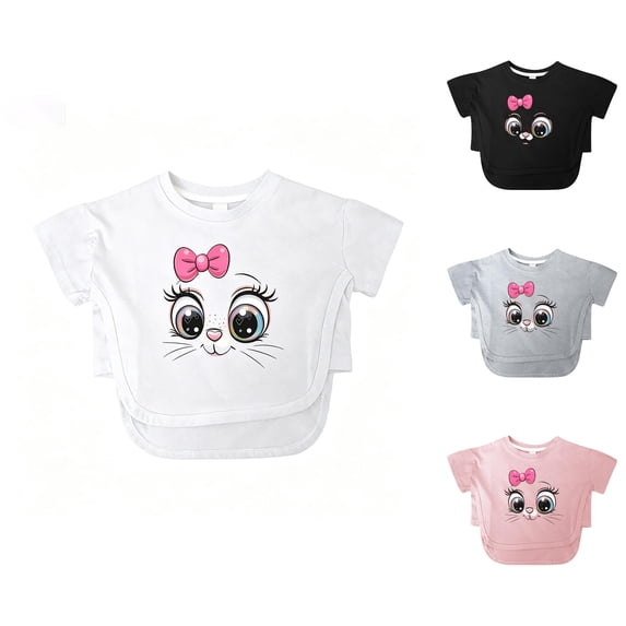 ZHOGXU Toddler Kids Girls T Shirt Short Sleeve Round Neck Cartoon Print Loose Fit Comfortable Breathable Tee Top For Casual Daily Wear,White,2-3 Years