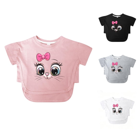ZHOGXU Toddler Kids Girls T Shirt Short Sleeve Round Neck Cartoon Print Loose Fit Comfortable Breathable Tee Top For Casual Daily Wear,Pink,8-9 Years
