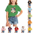 thumbnail image 1 of ZHOGXU Toddler Kids Girls T Shirt Short Sleeve Round Neck Cute Cat Print Comfortable Breathable Fashion Tee Top For Everyday Wear,Green,12-14 Years, 1 of 5