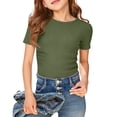 thumbnail image 1 of ZHOGXU Toddler Kids Girls T Shirts Short Sleeve Crew Neck Ribbed Solid Color Soft Comfortable Basic Top For Casual Daily Wear,Green,9-10 Years, 1 of 4