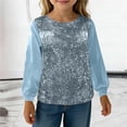 thumbnail image 1 of ZHOGXU Toddler Kids Girls Top Long Sleeve Round Neck Solid Color Glitter Sequins Loose Fit Comfortable Tee For Casual Daily Wear,Blue,140, 1 of 7