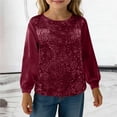 thumbnail image 1 of ZHOGXU Toddler Kids Girls Top Long Sleeve Round Neck Solid Color Glitter Sequins Loose Fit Comfortable Tee For Casual Daily Wear,Wine,160, 1 of 7